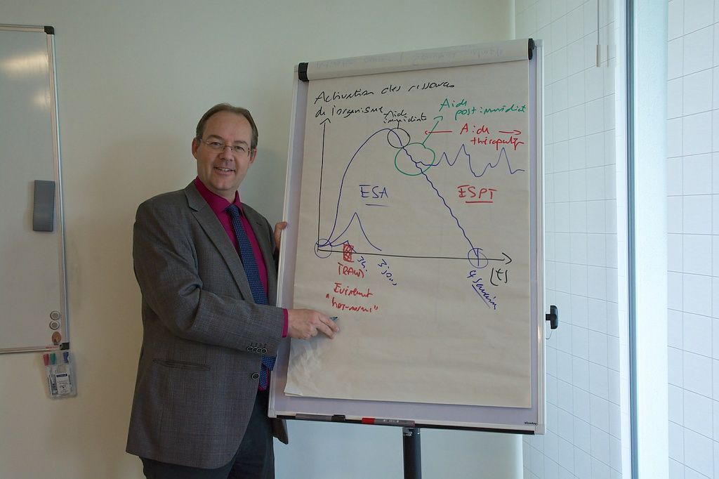 Formateur présentant sur paperboard le schéma « Activation des ressources de l’organisme »